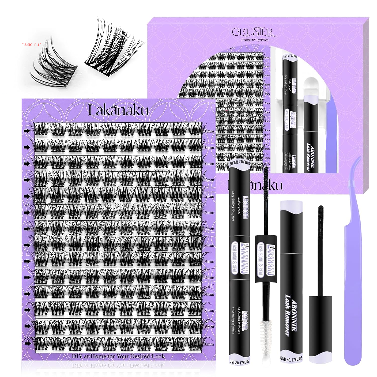 DIY Lash Extension Kit,280 Pcs Cluster Lash Extensions, 10-16Mm Mix Wispy Lash Clusters, 40D+50D D Curl Lash Clusters Kit with Bond and Seal and Tweezer and Remover,Fluffty Lash Extensions