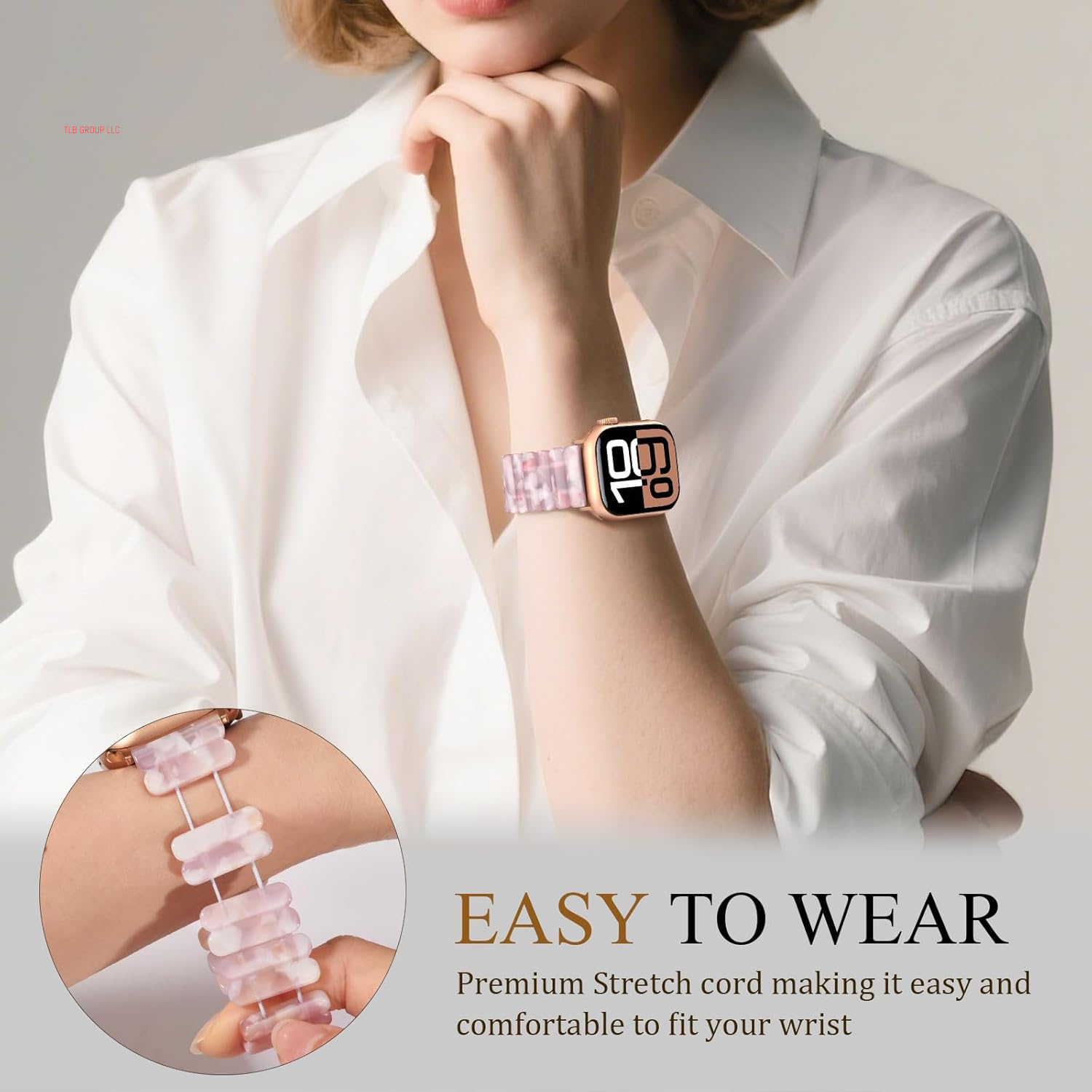Resin Stretchy Band Compatible with Apple Watch 38/40/41Mm, 42/44/45/46/49Mm Fashion Cute Strap for Iwatch 10/9/8/7/6/5/4/3/2/1/SE Lightweight Elastic Bracelet Wristband Women,S/M