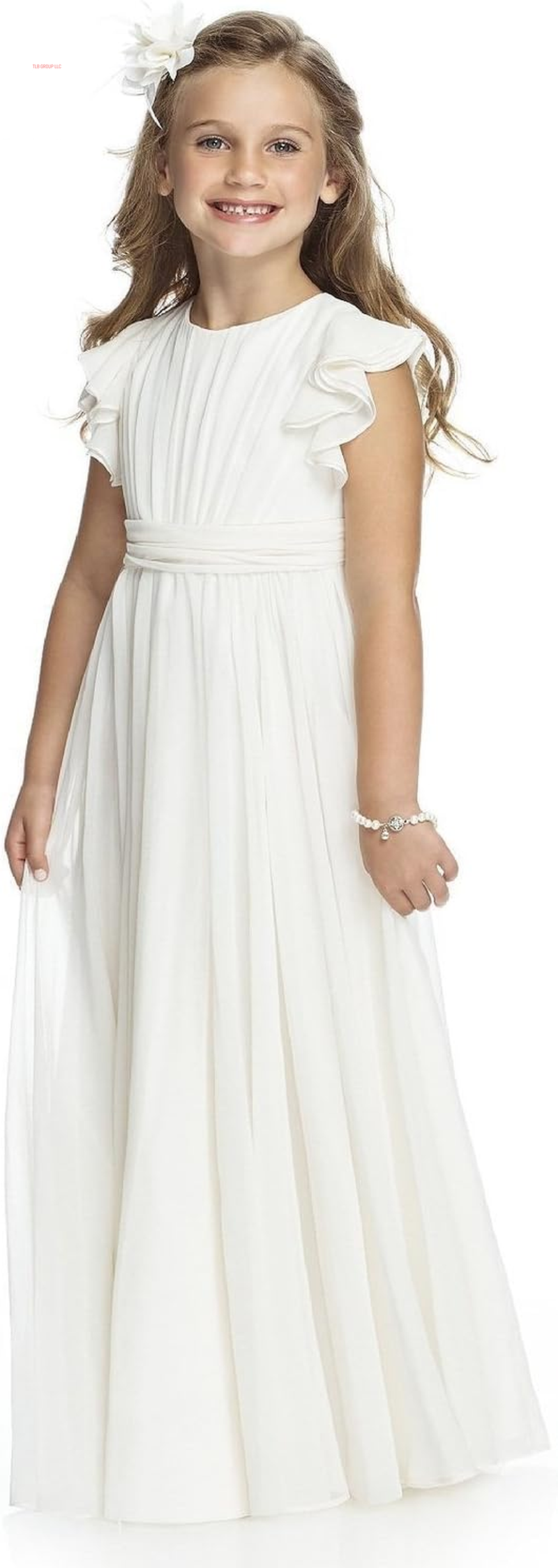 Fancy Chiffon Flower Girl Dresses Flutter Sleeves Junior Bridesmaid Dress