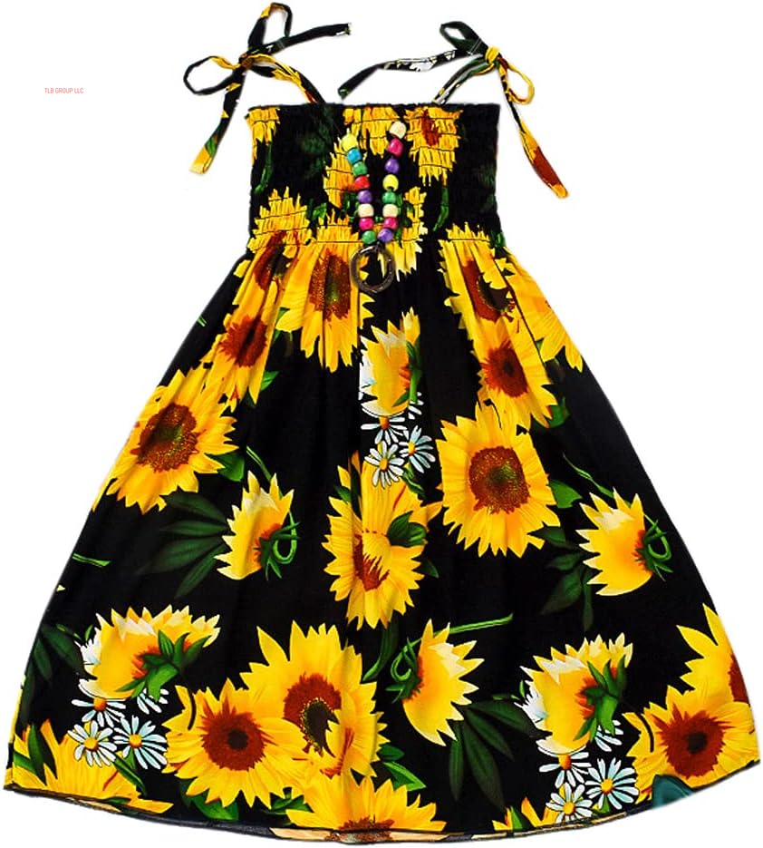 Girls Bohemian Dresses Floral Sleeveless Rainbow Beach Sundress with Necklace 2-12T
