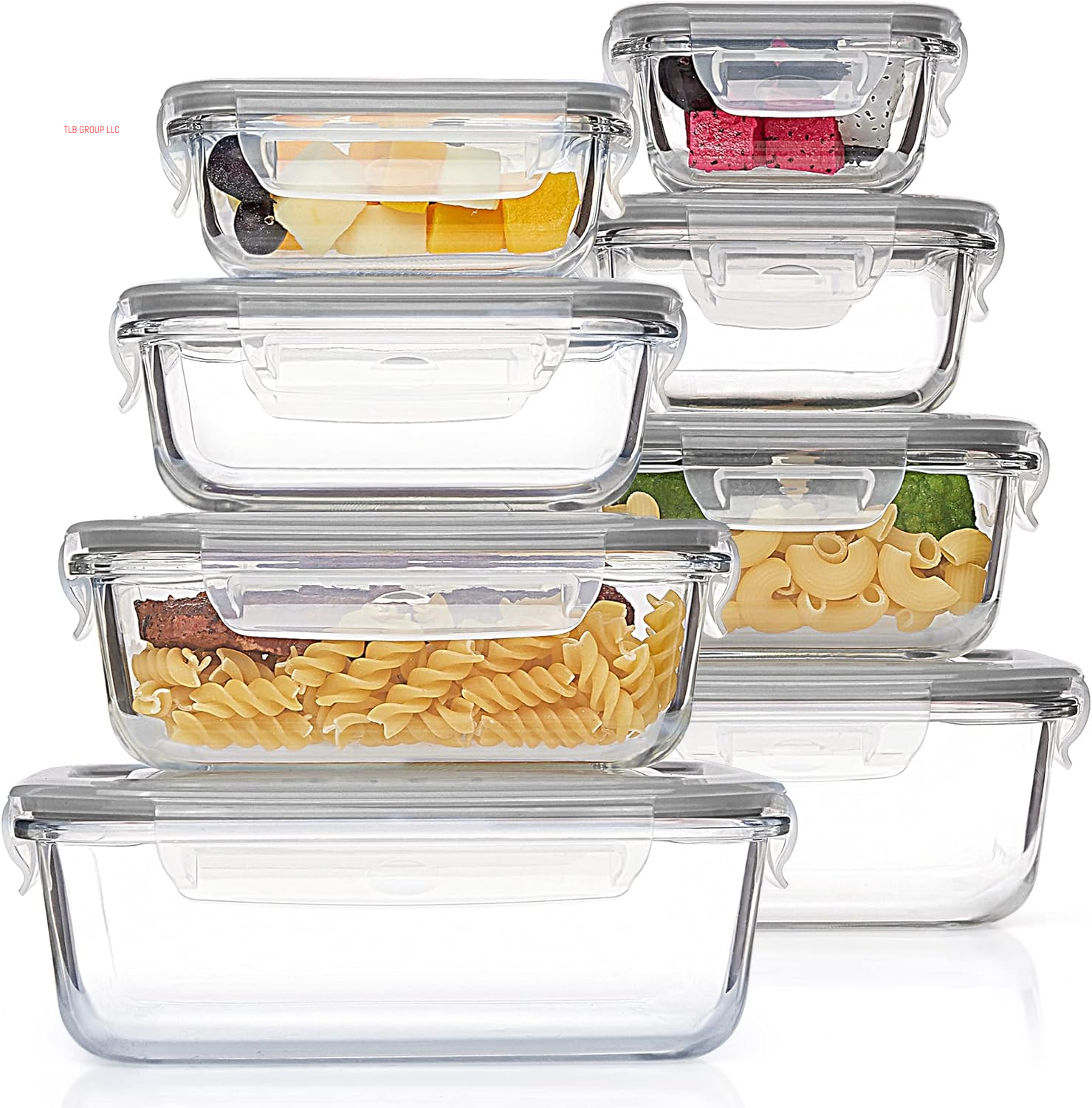8 Pack Glass Food Storage Containers with Airtight Lids, Glass Meal Prep Containers, Bento Boxes for Lunch, for Microwave, Oven, Freezer and Dishwasher, BPA Free