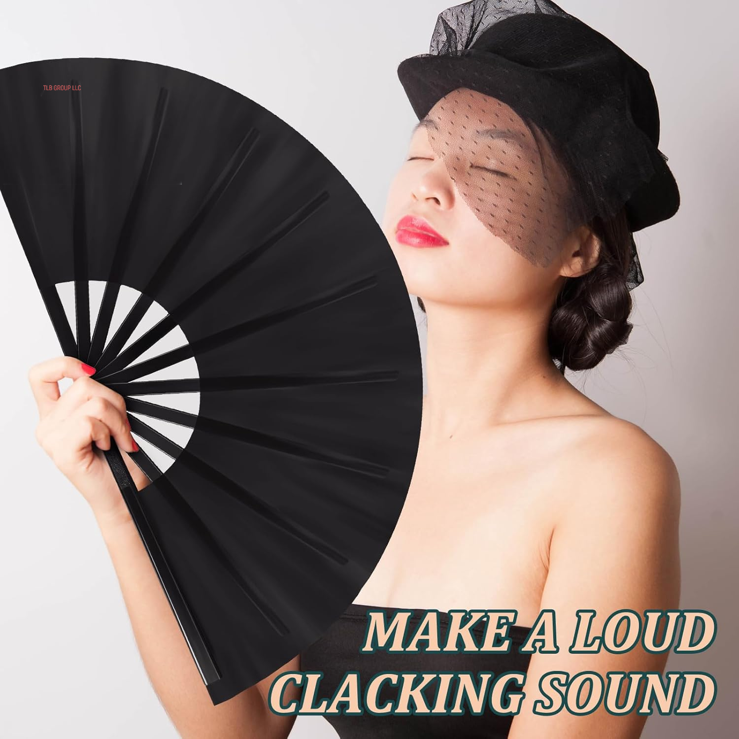 Large Folding Fans for Line Dancing Big Chinese Foldable Silk Clack Popping Fans for Line Dancing Make Sounds Boots on the Ground for Women Men Chinese Kung Fu Dance Party(Black)