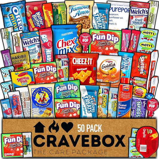 Snack Box (50 Count) Easter Variety Pack Gift Care Package Basket Adult Kid Guy Girl Women Men Birthday College Student Office Back to School