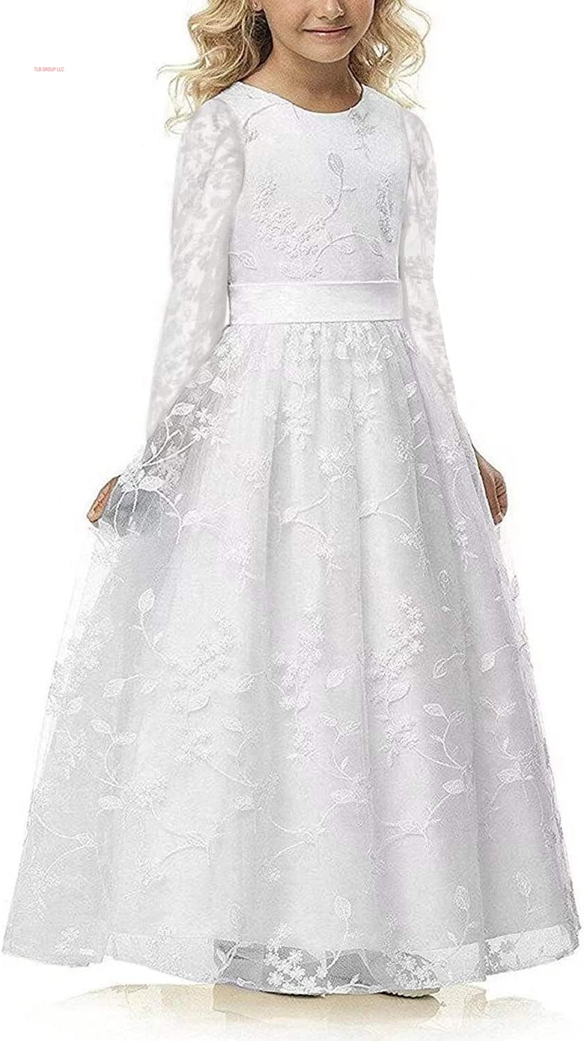A Line Wedding Pageant Lace Flower Girl Dress with Belt 2-12 Year Old