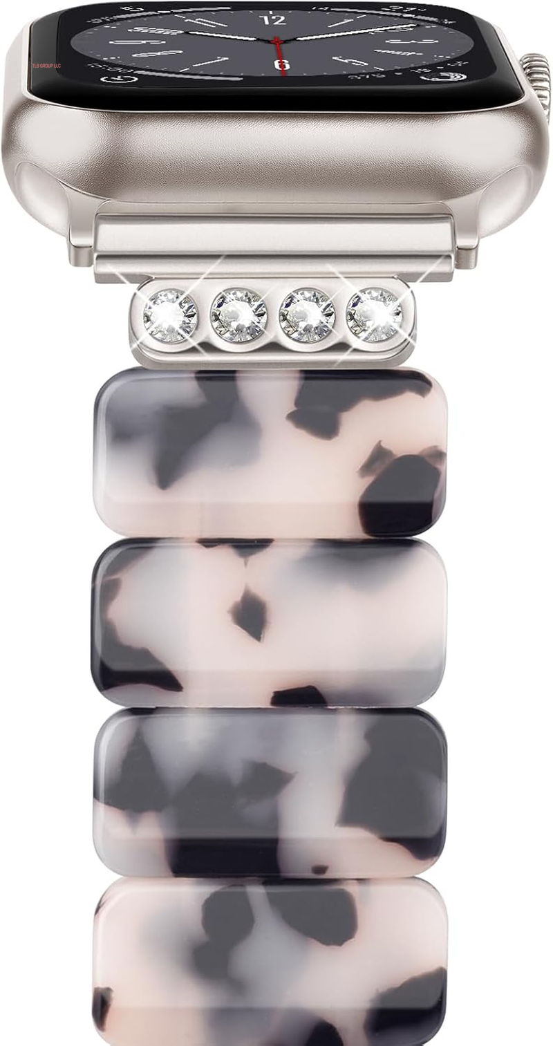 Stretchy Resin Apple Watch Band for Series Ultra/10/9/8/7/Se 38Mm40Mm41Mm42Mm44Mm45Mm46Mm49Mm Fashion Cute, Lightweight & Flexible, Rectangle Design with Iwatch Series 6/5/4/3/2/1