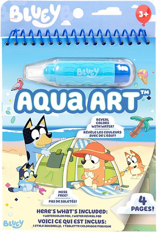 Bluey Aqua Art - Reusable Water Reveal Activity Pages with Water Pen for No-Mess Drawing and Coloring