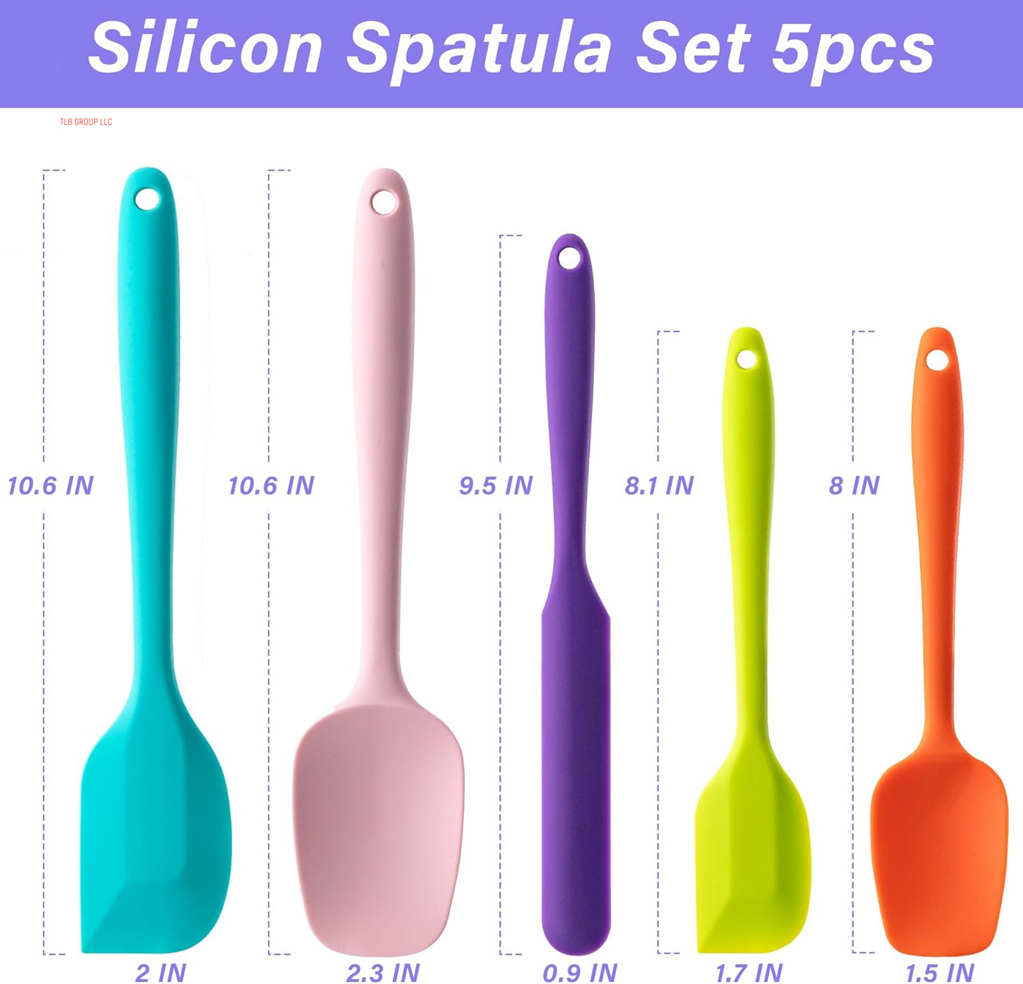 Silicone Spatula Set, 5 Piece Food Grade Rubber Spatulas for Baking, Cooking, and Mixing High Heat Resistant Non Stick Dishwasher Safe Bpa-Free (Multicolor)