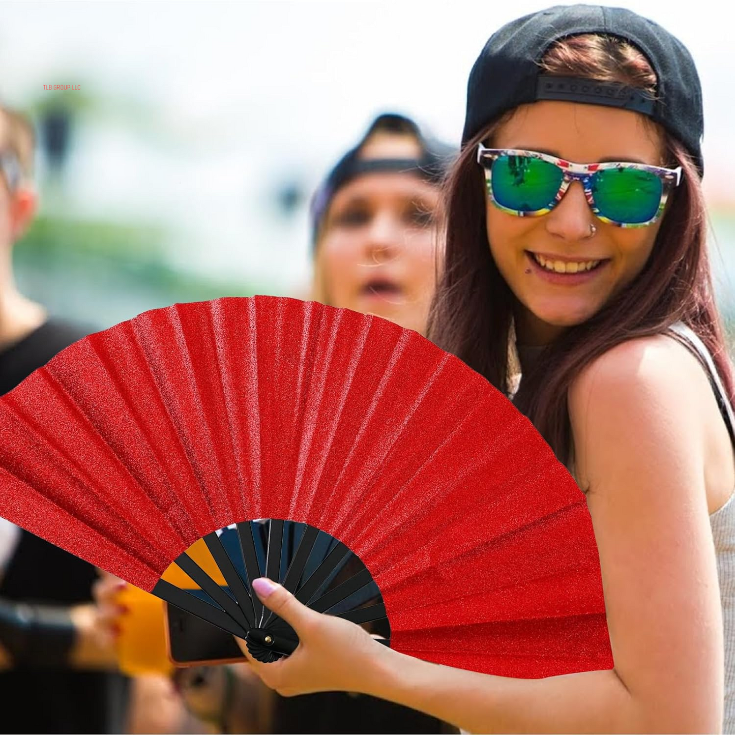 Large Glitter Rave Fans,Folding Fan Hand Fan Popping Fan for Line Dancing,Clacking Fans Clap Fans Festival Fans for Boots on the Ground Dance,Club,Party,Outdoor,Decoration (Red Glitter, 1Pack)