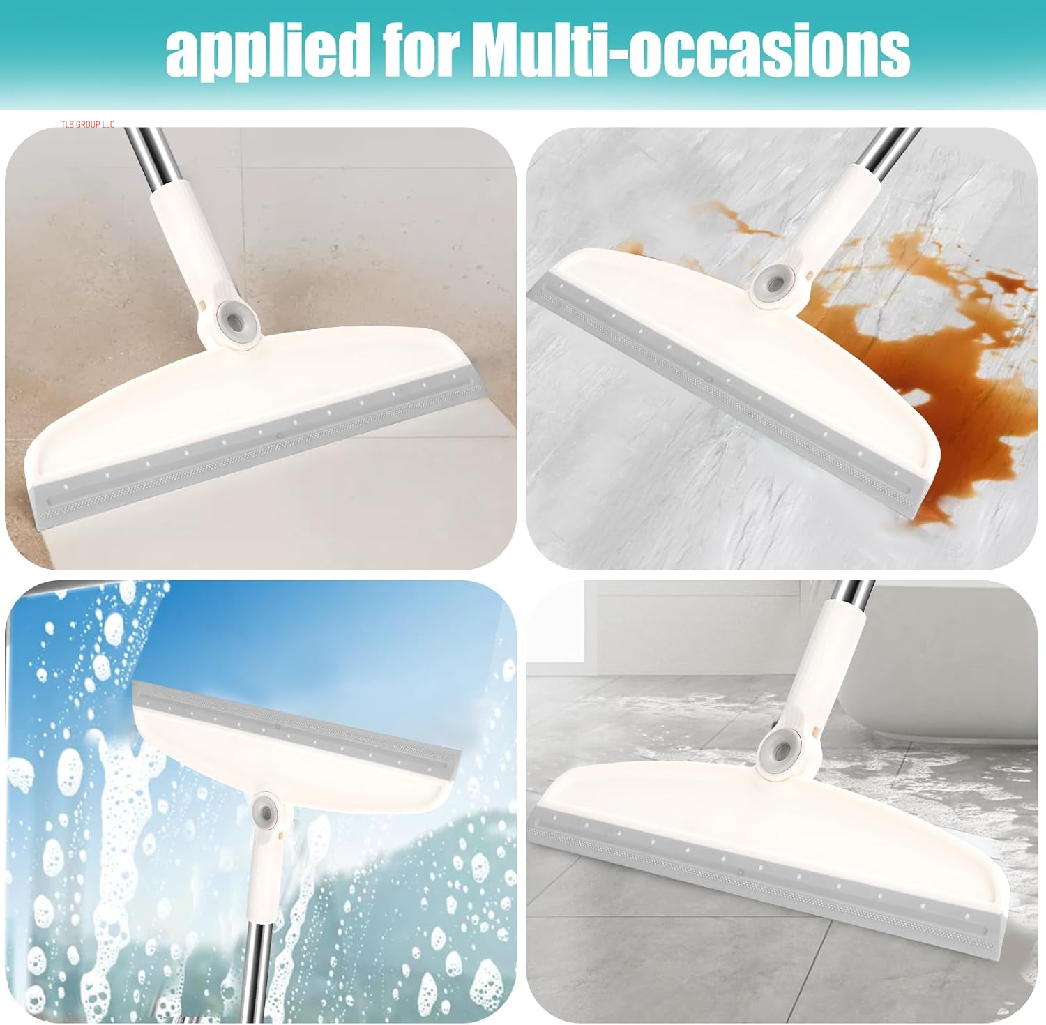 Upgrade Broom and Dustpan Set, Silicone Broom,Long Handle Broom with Upright Standing Dustpan, Squeegee - Broom for Indoor Cleaning 2+1,For Indoor Outdoor,Smooth Floors, Rugs (Grey-White)