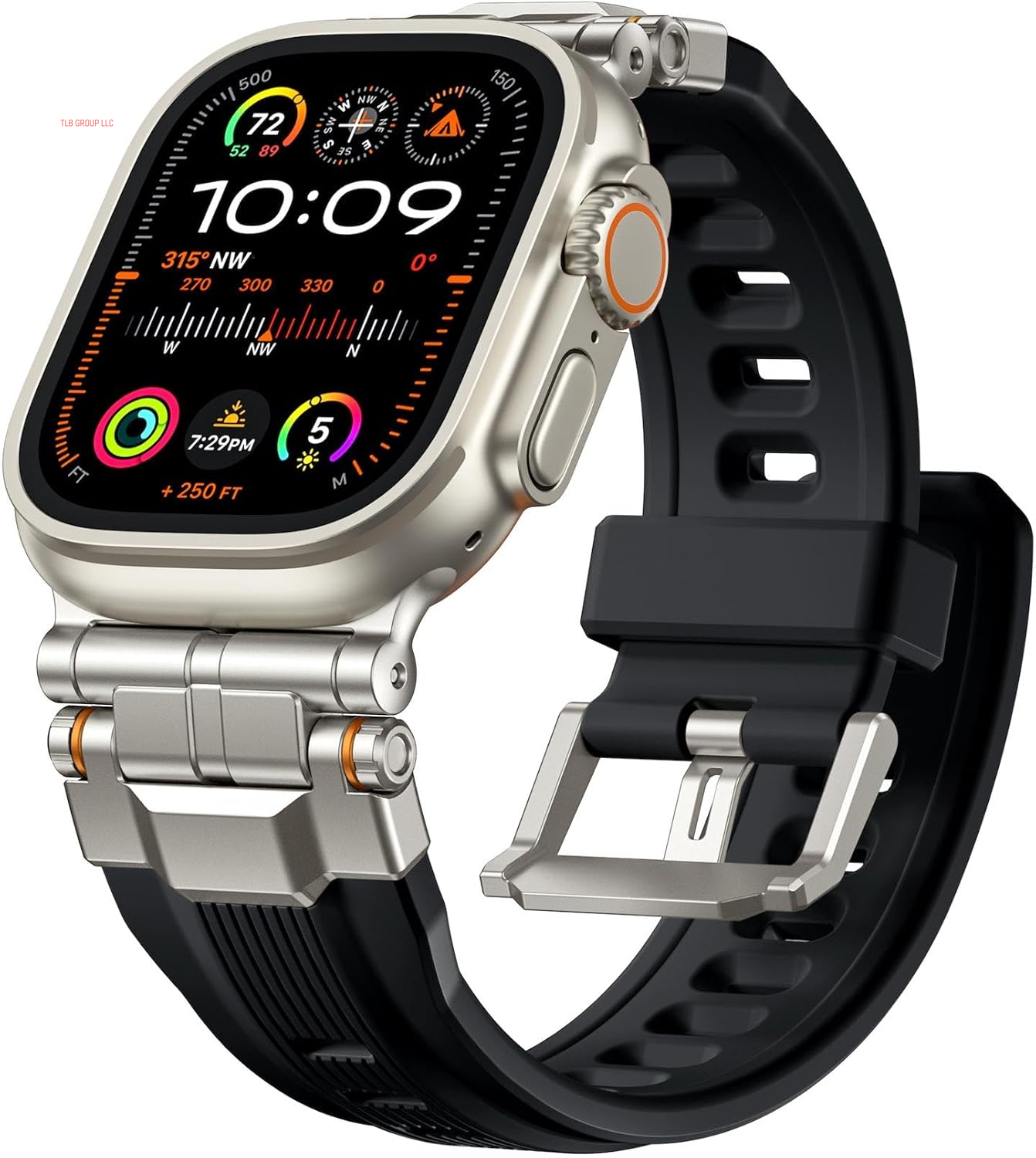 Compatible with Apple Watch Ultra 2 Band - 49Mm 46Mm 45Mm 44Mm 42Mm (Series 3 2 1) Bands for Men, Sport Rugged Silicone Strap with Metal Connector for Iwatch Series SE 10 9 8 7 6 5 4, Black