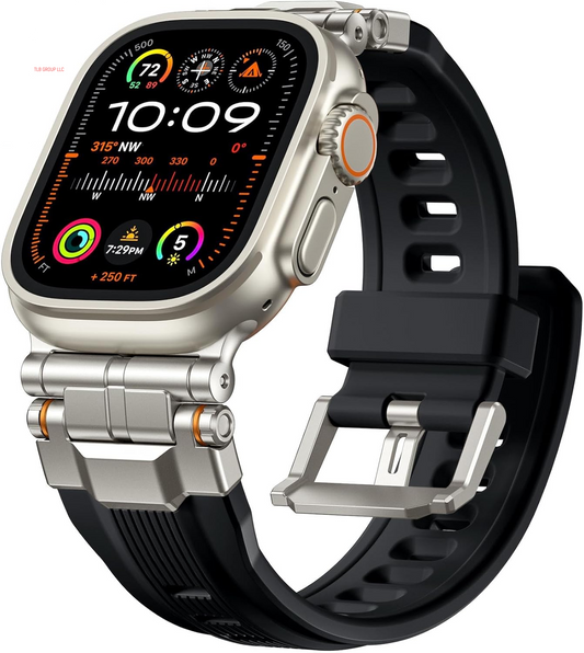Compatible with Apple Watch Ultra 2 Band - 49Mm 46Mm 45Mm 44Mm 42Mm (Series 3 2 1) Bands for Men, Sport Rugged Silicone Strap with Metal Connector for Iwatch Series SE 10 9 8 7 6 5 4, Black