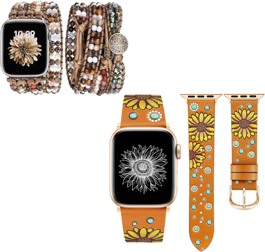 Boho Beaded Watch Band Women and Geniuen Leather Band Bundles