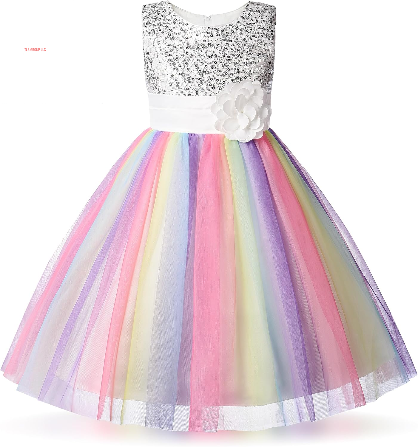 Little Girl'S Sequin Sleeveless Mesh Rainbow Dress for Wedding Party