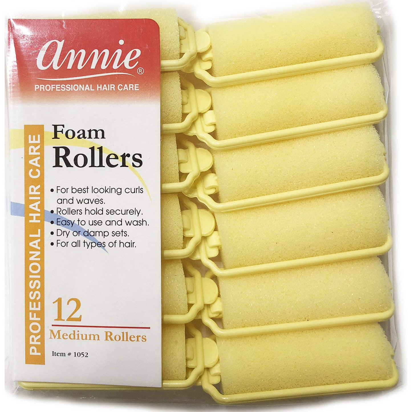 Salon Style Medium Foam Hair Rollers - 7/8" Yellow - 12 Piece Set - Soft Heat-Less Hair Curling Tools