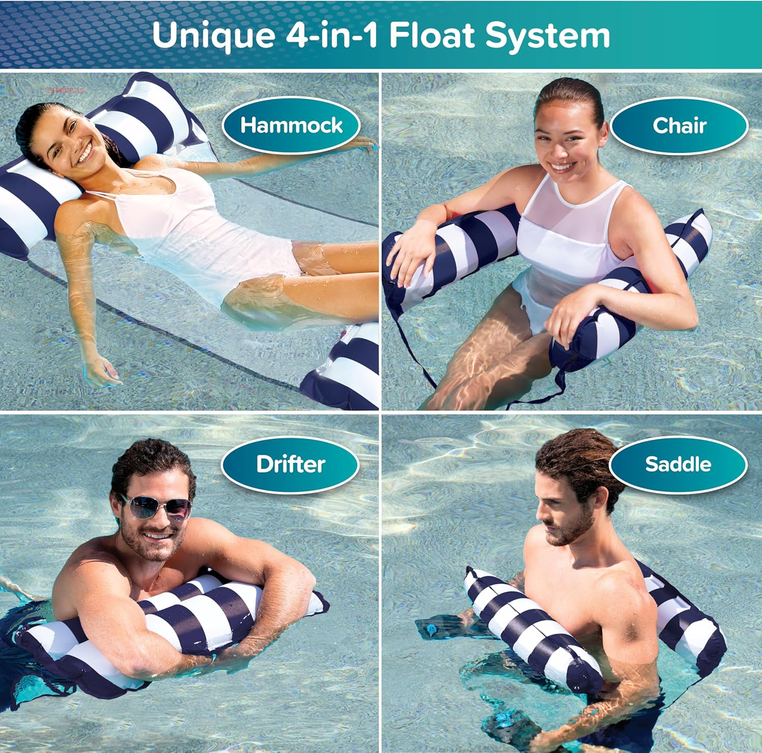 Aqua 4-In-1 Monterey Hammock Pool Float & Water Hammocks, 1-2-3-4 Multipacks – Multiple Colors/Styles – for Adults and Kids Floating