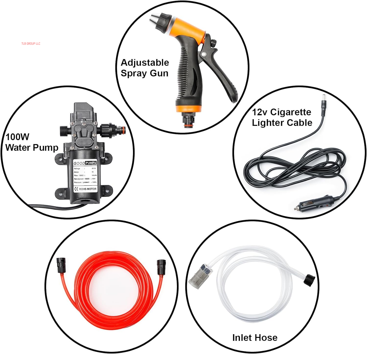 Portable Intelligent Electric Pressure Washer Pump 100W 160 PSI 12V Portable Pressure Powerful Washing Kit with 21.3 Feet PVC Hose for Home, Car, Garden, Projects (100 W-Black Hose)