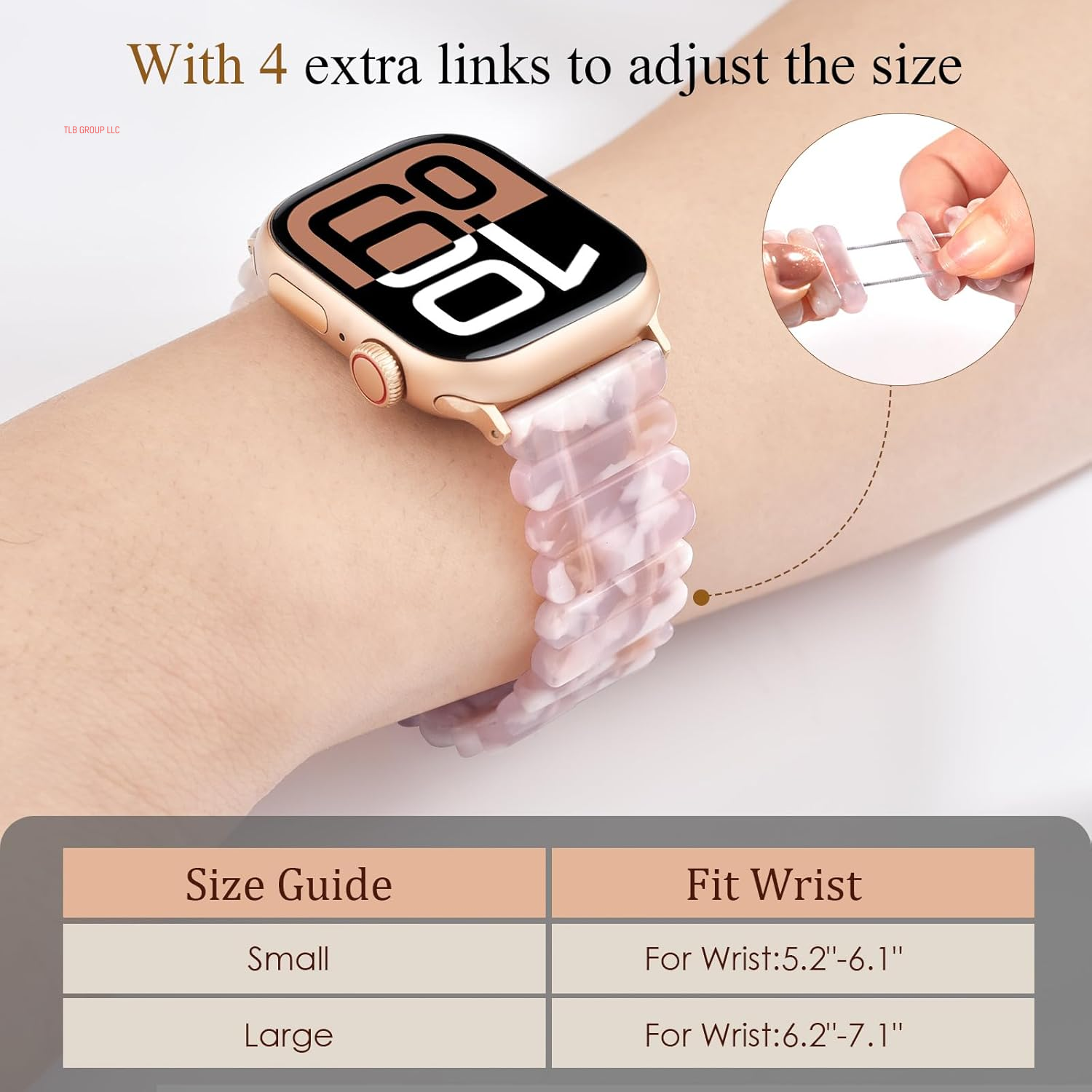 Resin Stretchy Band Compatible with Apple Watch 38/40/41Mm, 42/44/45/46/49Mm Fashion Cute Strap for Iwatch 10/9/8/7/6/5/4/3/2/1/SE Lightweight Elastic Bracelet Wristband Women,S/M