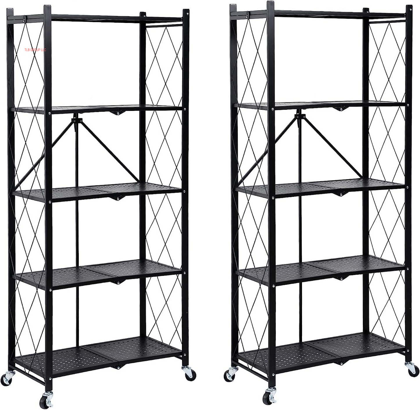 Heavy Duty 3-Tier Foldable Metal Rack, 14.96" D X 27.95" W X 34.25" H Storage Shelving Unit 750 Lbs with Wheels Moving Organizer Shelves for Garage Kitchen, Black