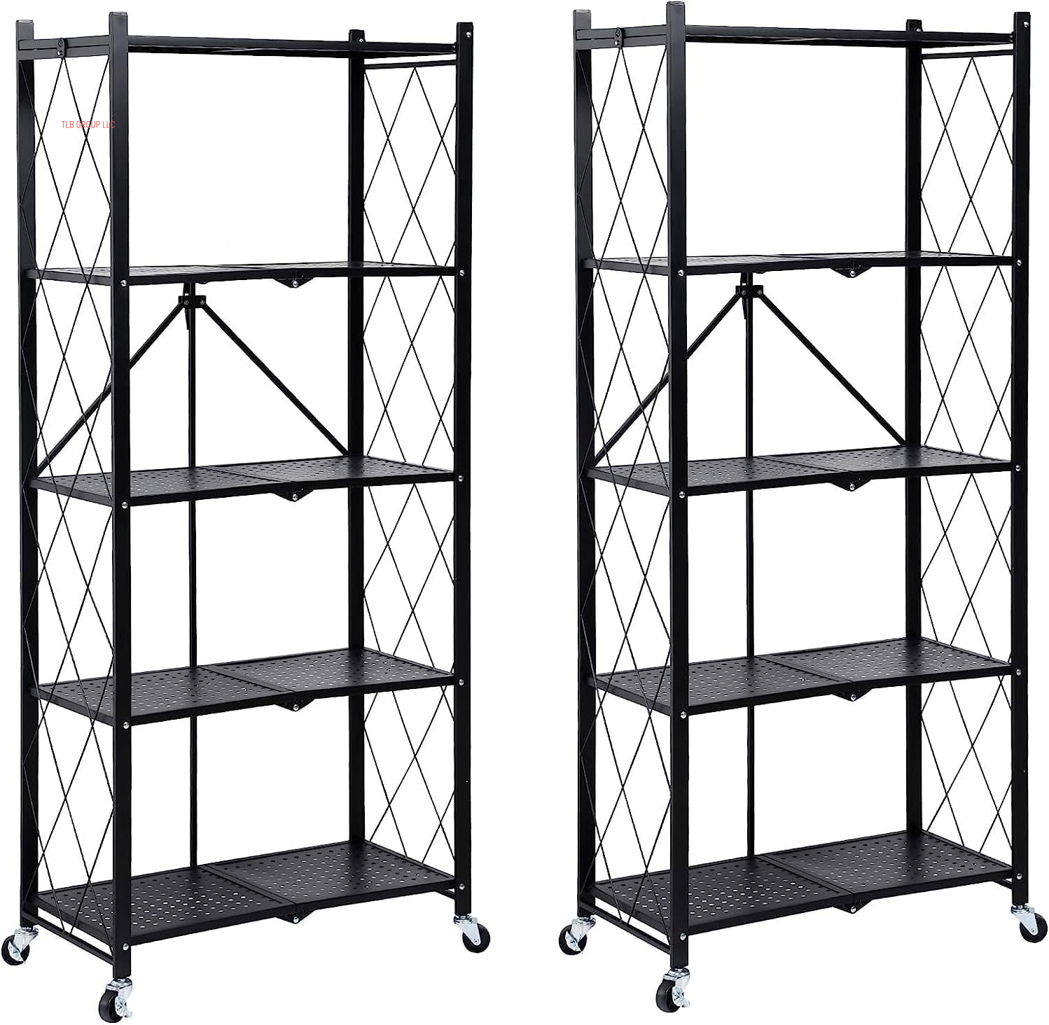 Heavy Duty 3-Tier Foldable Metal Rack, 14.96" D X 27.95" W X 34.25" H Storage Shelving Unit 750 Lbs with Wheels Moving Organizer Shelves for Garage Kitchen, Black