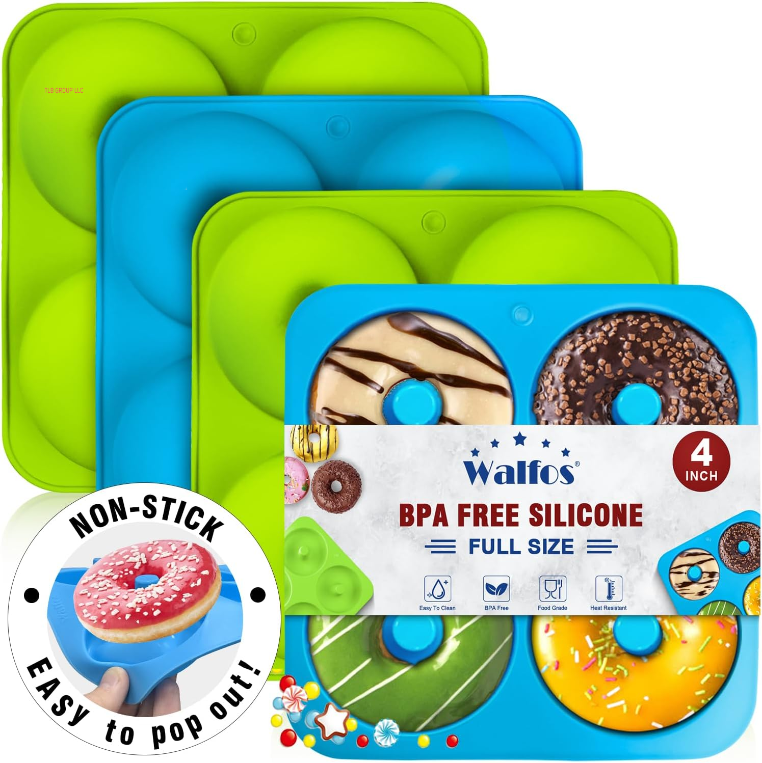 Silicone Donut Mold - Non-Stick Silicone Doughnut Pan Set, Just Pop Out! Heat Resistant, Make Perfect Donut Cake Biscuit Bagels, BPA FREE and Dishwasher Safe, Set of 3