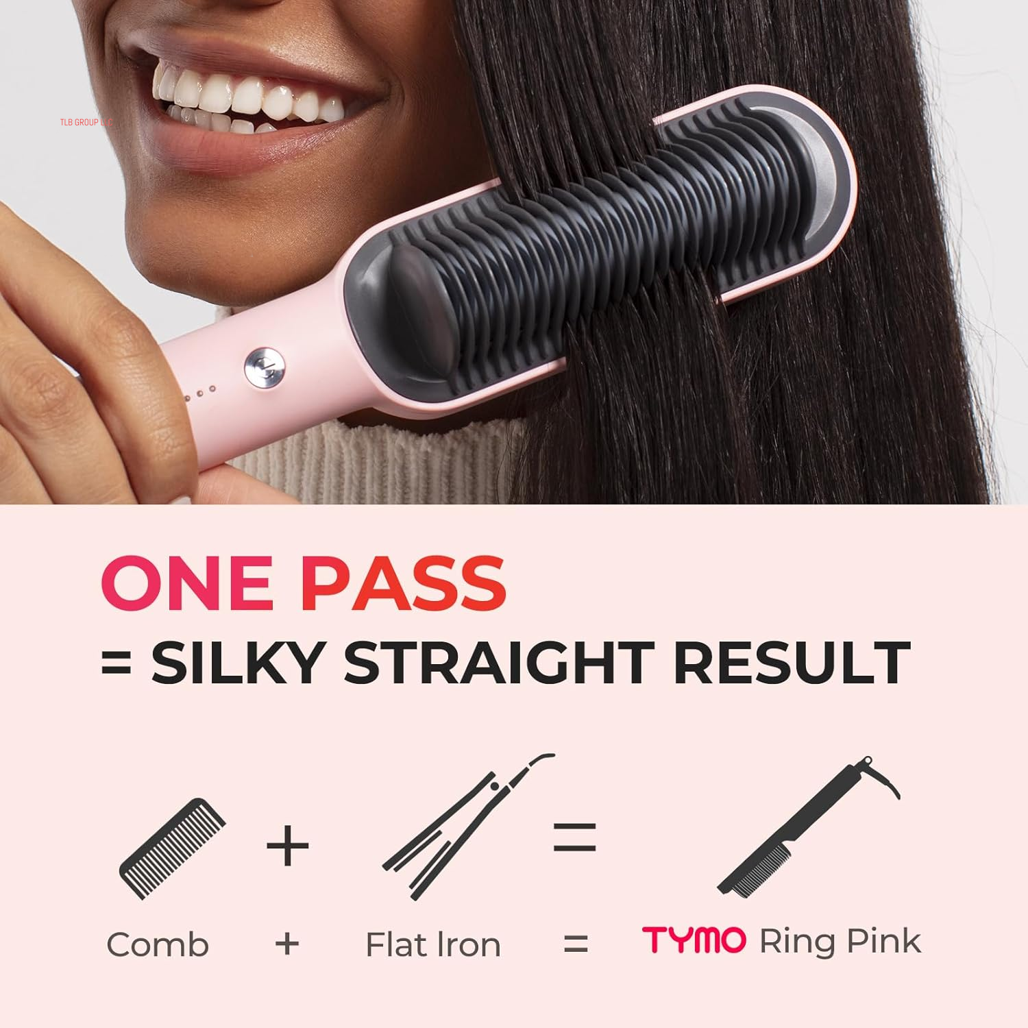 Ring Hair Straightener Brush – Hair Straightening Iron with Built-In Comb, 20S Fast Heating & 5 Temp Settings & Anti-Scald, Perfect for Professional Salon at Home, Sakura Pink