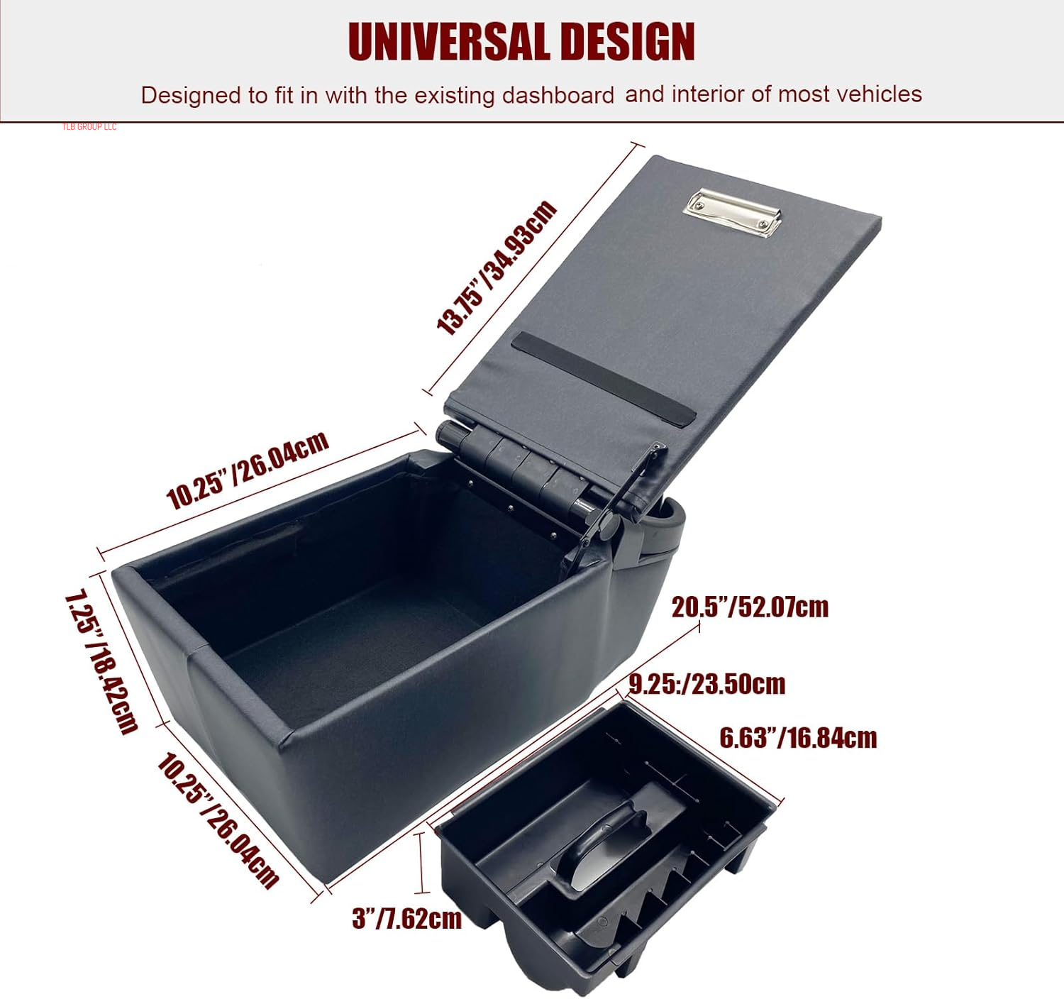 Universal Truck Seat/Bench Contractor Center Console Business Organizer and Storage with Adjustable Cup Holders, Clip Board, and Padded Top Lid for Armrest 124809 Black