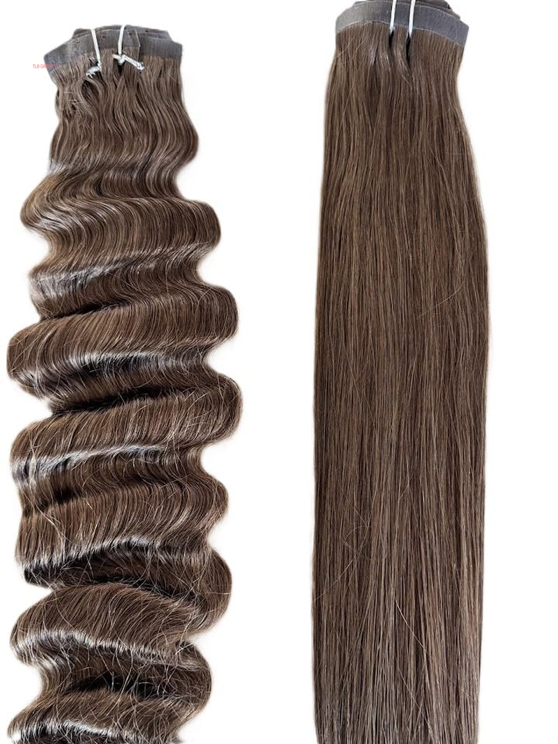 Remy Cuticle Intact Double Drawn Real Human Hair Straight Hair Seamless Invisible Clip in Hair Extentions #2 Dark Chocolate Brown 110G 20 Inch 8 Pcs