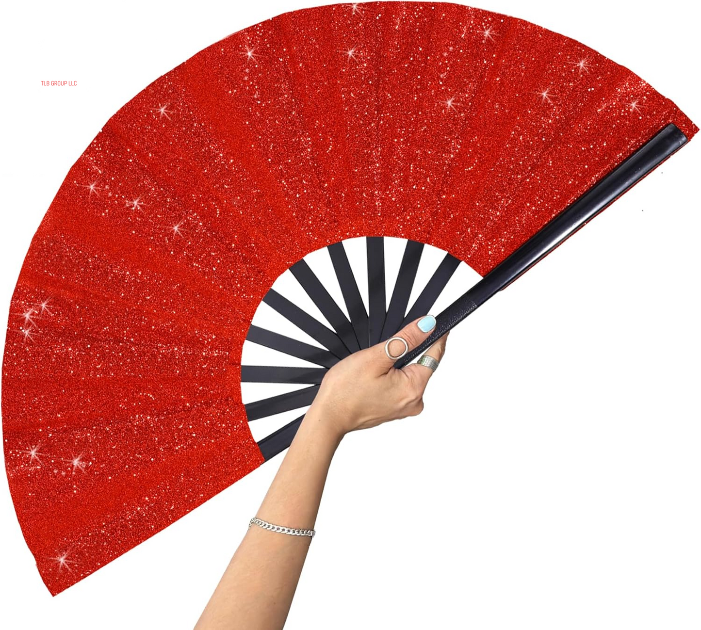Large Folding Fan-Hand Fan Popping Fan for Line Dancing Clacking Fans for Boots on the Ground Dance, Party,Outdoor,Decoration (Red Glitter)