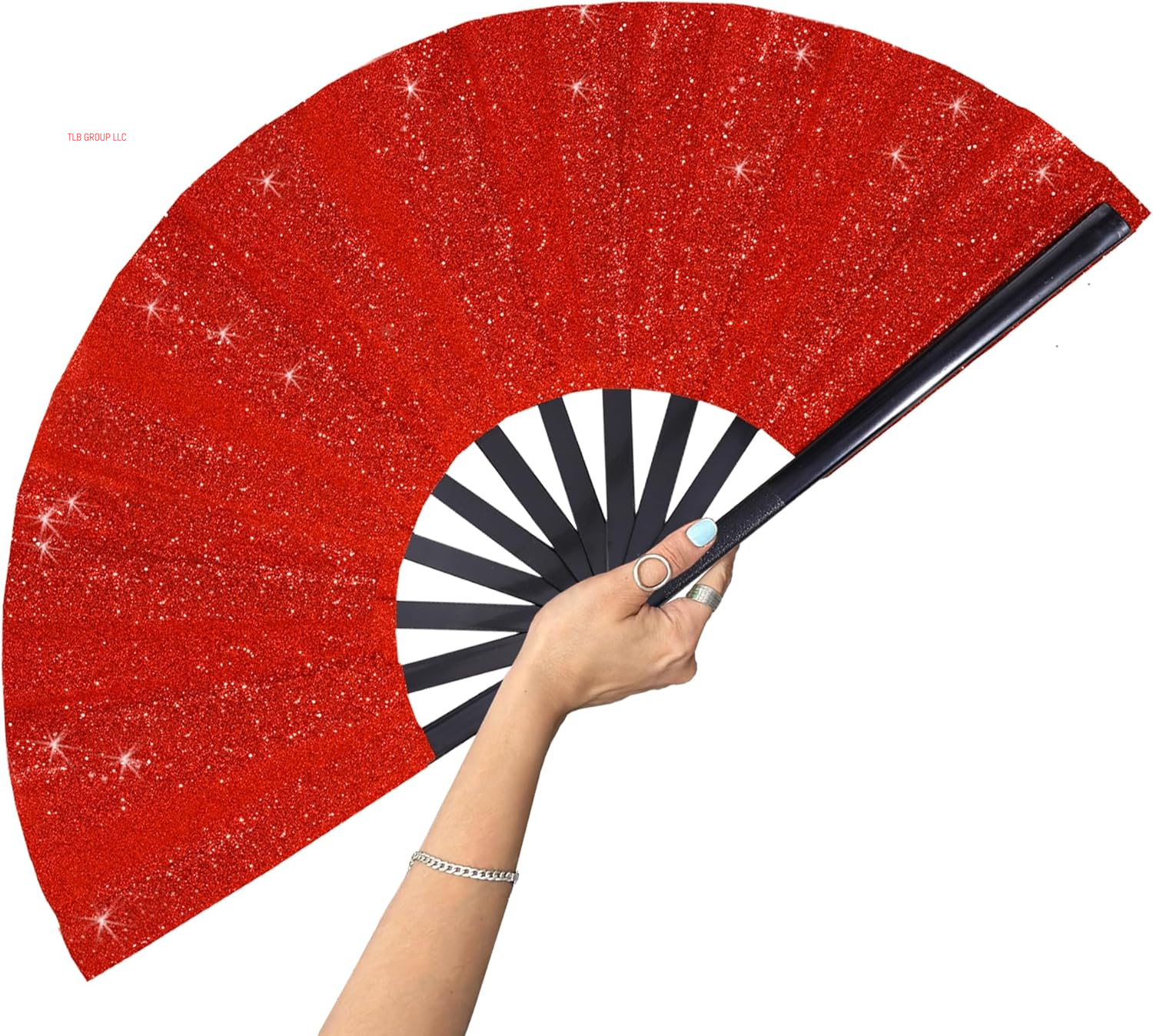Large Folding Fan-Hand Fan Popping Fan for Line Dancing Clacking Fans for Boots on the Ground Dance, Party,Outdoor,Decoration (Red Glitter)