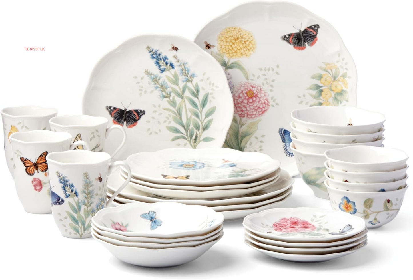 817046 Butterfly Meadow 6-Piece Tidbit Plate Set, White, 3.05 LB