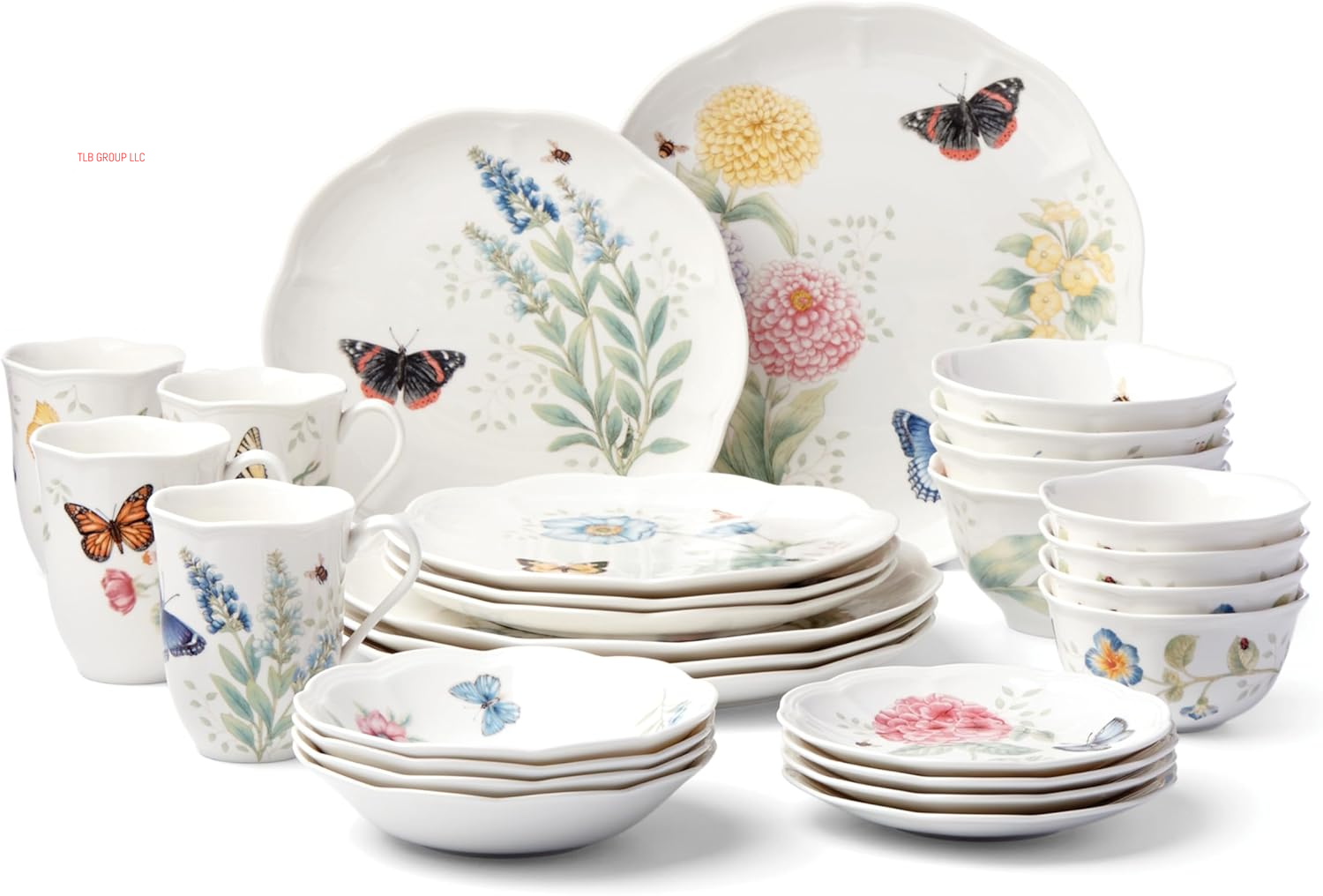 817046 Butterfly Meadow 6-Piece Tidbit Plate Set, White, 3.05 LB