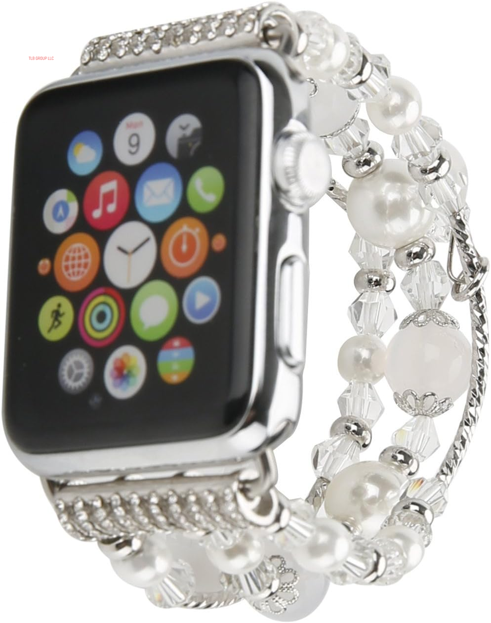 Bracelet Band Beaded Compatible with Apple Watch 38/40/41Mm Women, Fashion Elastic Stretch Strap Bands for Iwatch Series SE/9/8/7/6/5/4/3/2/1 (Black/Sliver/Grey)