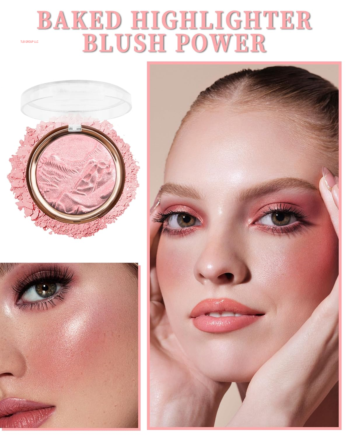 Baked Highlighter Blush Powder Palette-2-In-1 Blush Highlighter Face Makeup, Sheer Shimmer Rose Pink Highlighting Palette for Face Eye Cheeks,Mother'S Day Makeup Gift for Women, 0.38 Oz-Rose Glow