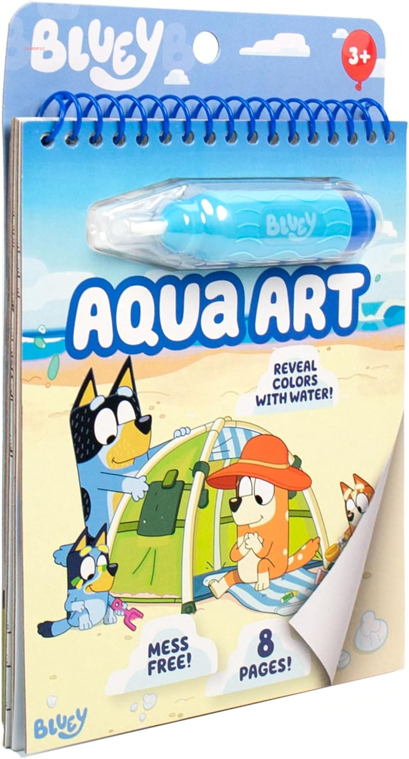 Bluey Aqua Art - Reusable Water Reveal Activity Pages with Water Pen for No-Mess Drawing and Coloring