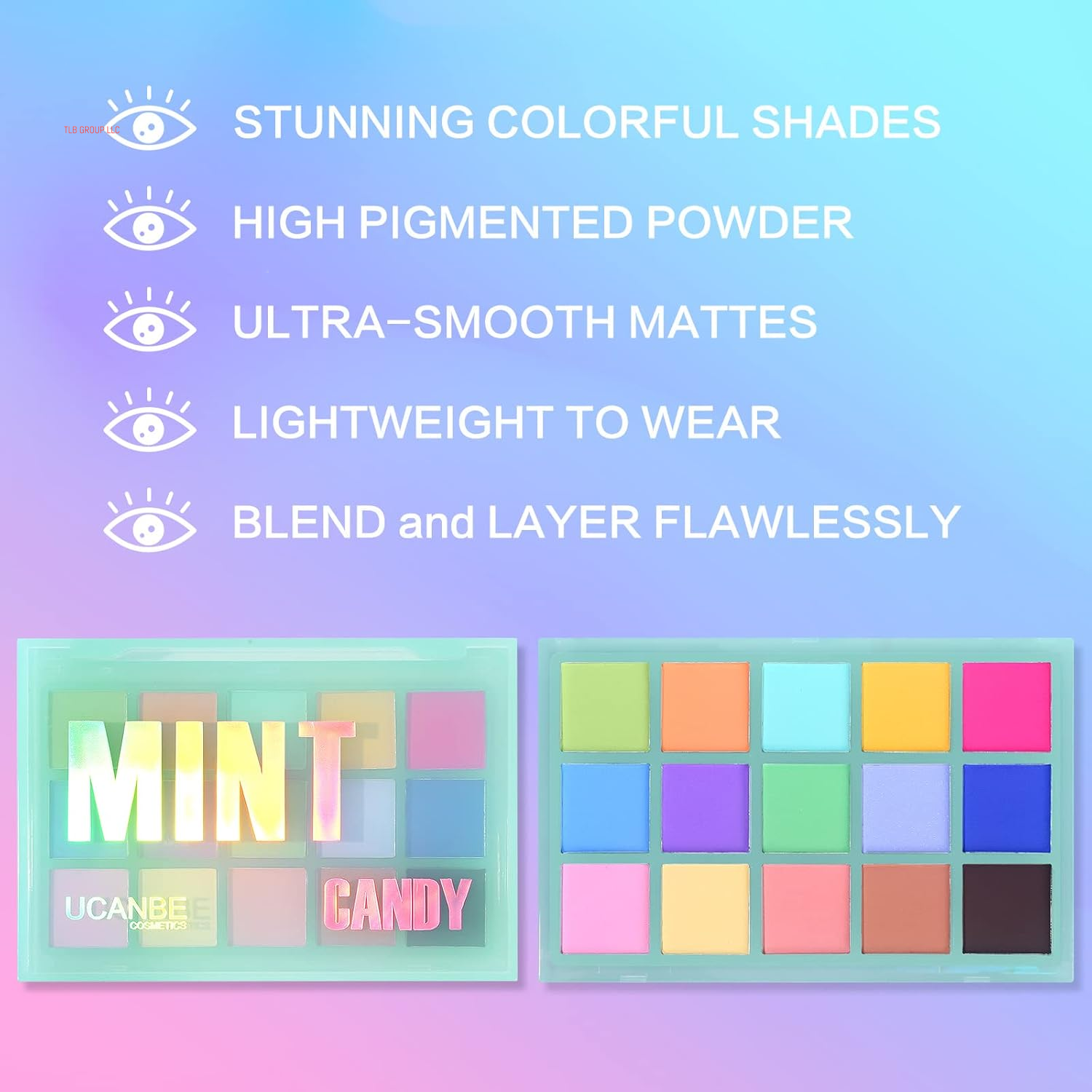 Colorful Matte Makeup Eyeshadow Palette, 15 Shades Vibrant MACARON Pastel Eye Shadow Pallet, High Pigmented Blendable Rainbow Make up Plattet Kit - Mint Candy