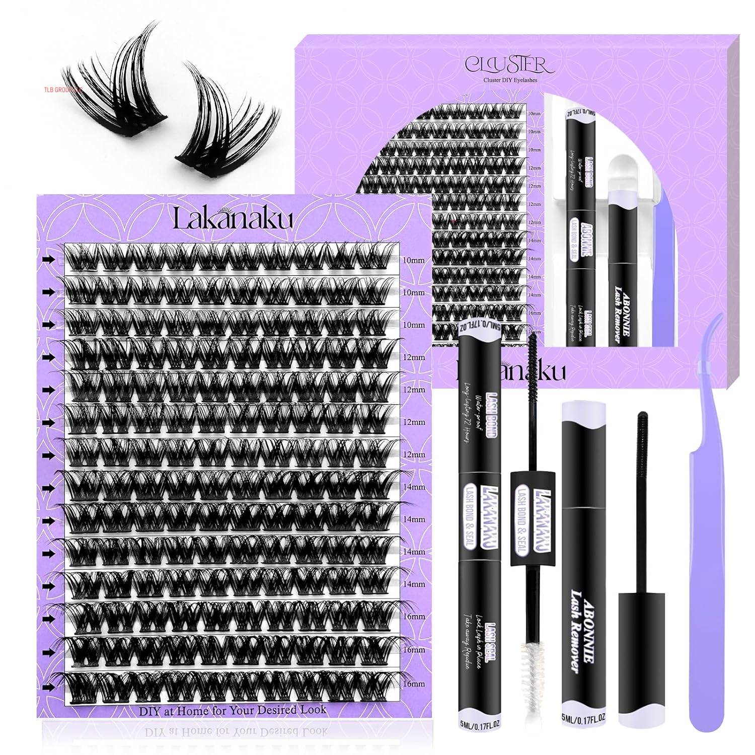 DIY Lash Extension Kit,280 Pcs Cluster Lash Extensions, 10-16Mm Mix Wispy Lash Clusters, 40D+50D D Curl Lash Clusters Kit with Bond and Seal and Tweezer and Remover,Fluffty Lash Extensions