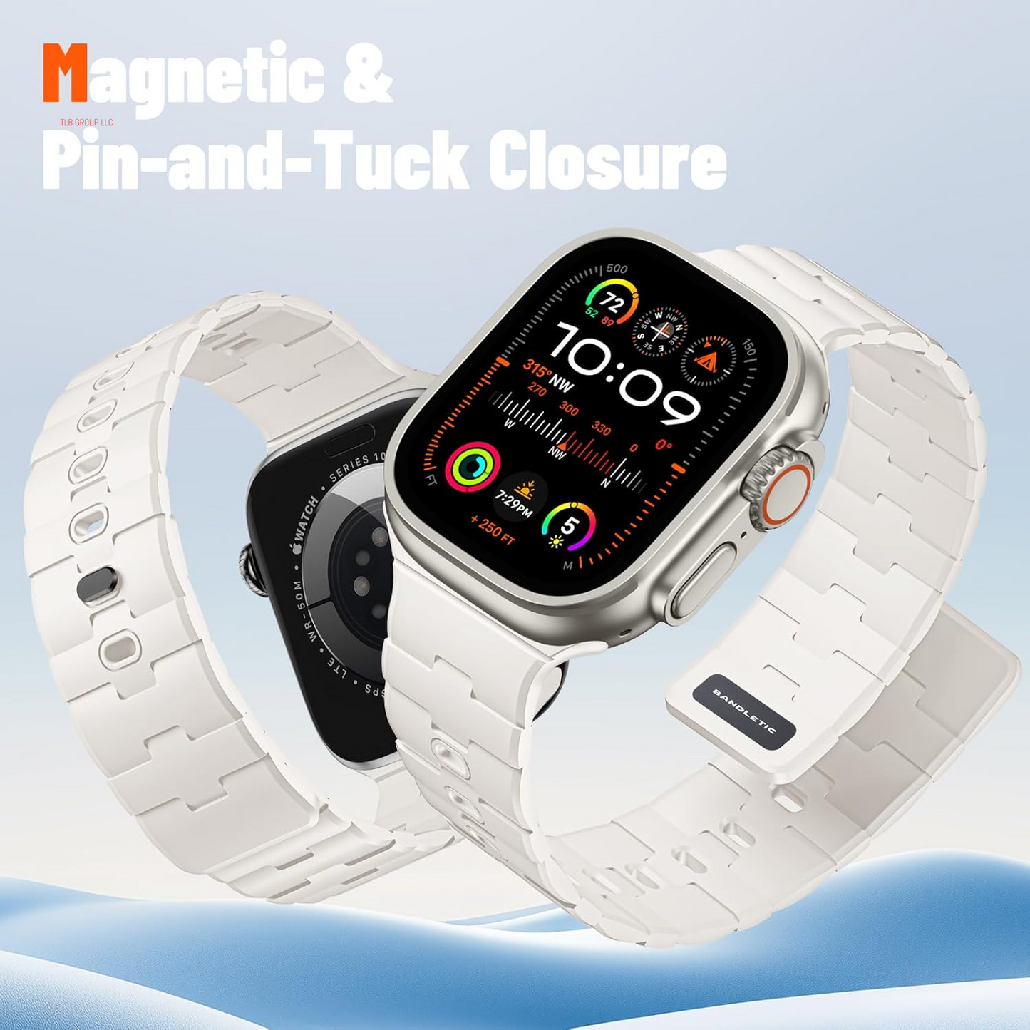 Magnetic Watchband Compatible with Apple Watch Bands for Men 45Mm 44Mm 46Mm 49Mm 42Mm Women, Soft Silicone Sport Strap for Iwatch Band Series 10 Ultra 2 SE 9 8 7 6 5 4, A-Starlight