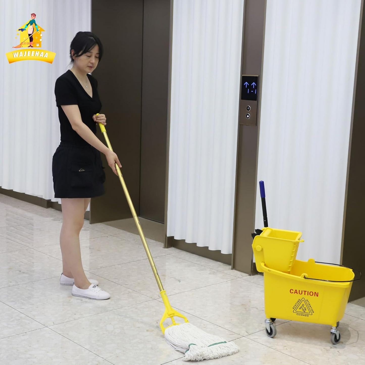Commercial Mop Bucket with Side-Press Wringer for Floor Cleaning, 35 Quarts, Yellow, Including One Commercial Mop