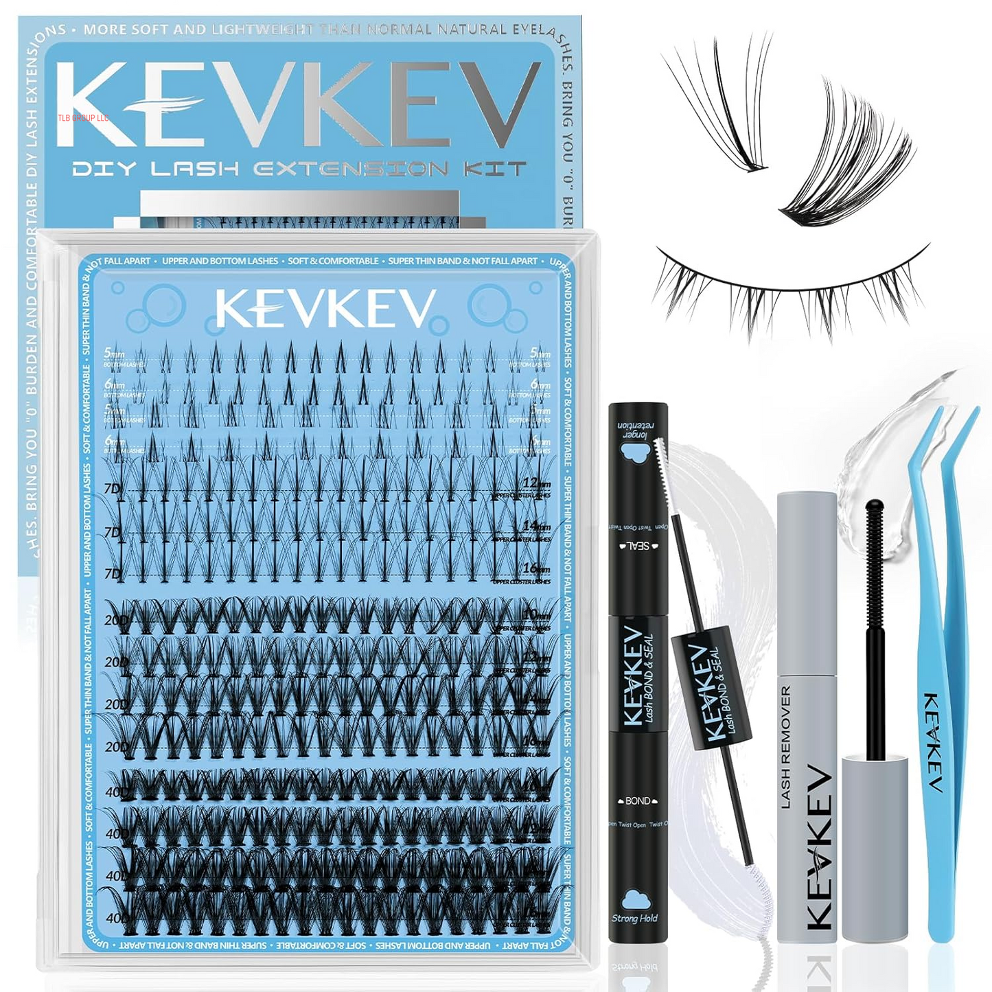 Lash Clusters Kit Lash Extension Kit D Curl Eyelash Extension Kit 280 Pcs Eyelash Clusters Kit Cluster Eyelash Extensions Individual Lashes Kit with Lash Bond and Seal Eyelash Tweezers