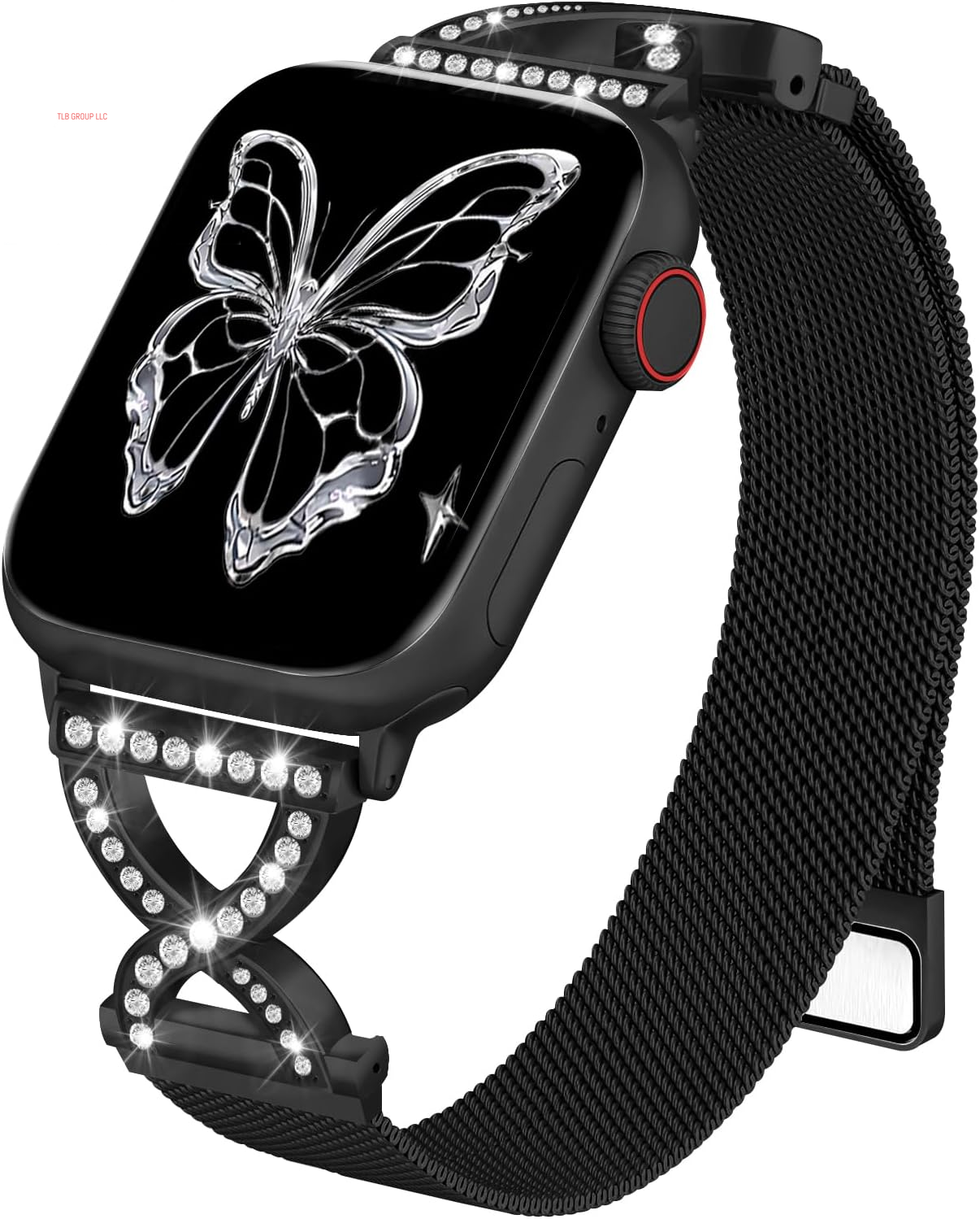 Metal Magnetic Band Compatible with Apple Watch 46Mm 42Mm 44Mm 45Mm 49Mm 38Mm 40Mm 41Mm, Stainless Steel Dressy Mesh Loop Strap with X-Shape Diamond Women