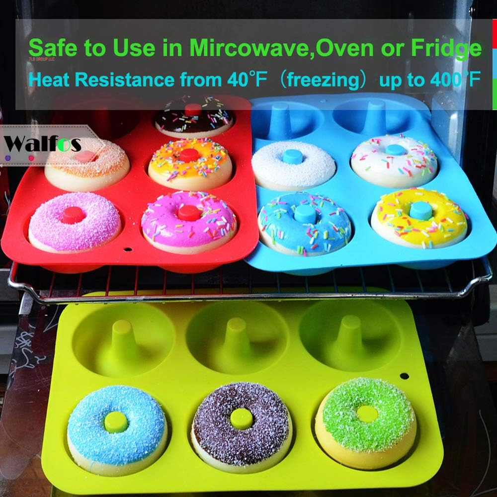 Silicone Donut Mold - Non-Stick Silicone Doughnut Pan Set, Just Pop Out! Heat Resistant, Make Perfect Donut Cake Biscuit Bagels, BPA FREE and Dishwasher Safe, Set of 3