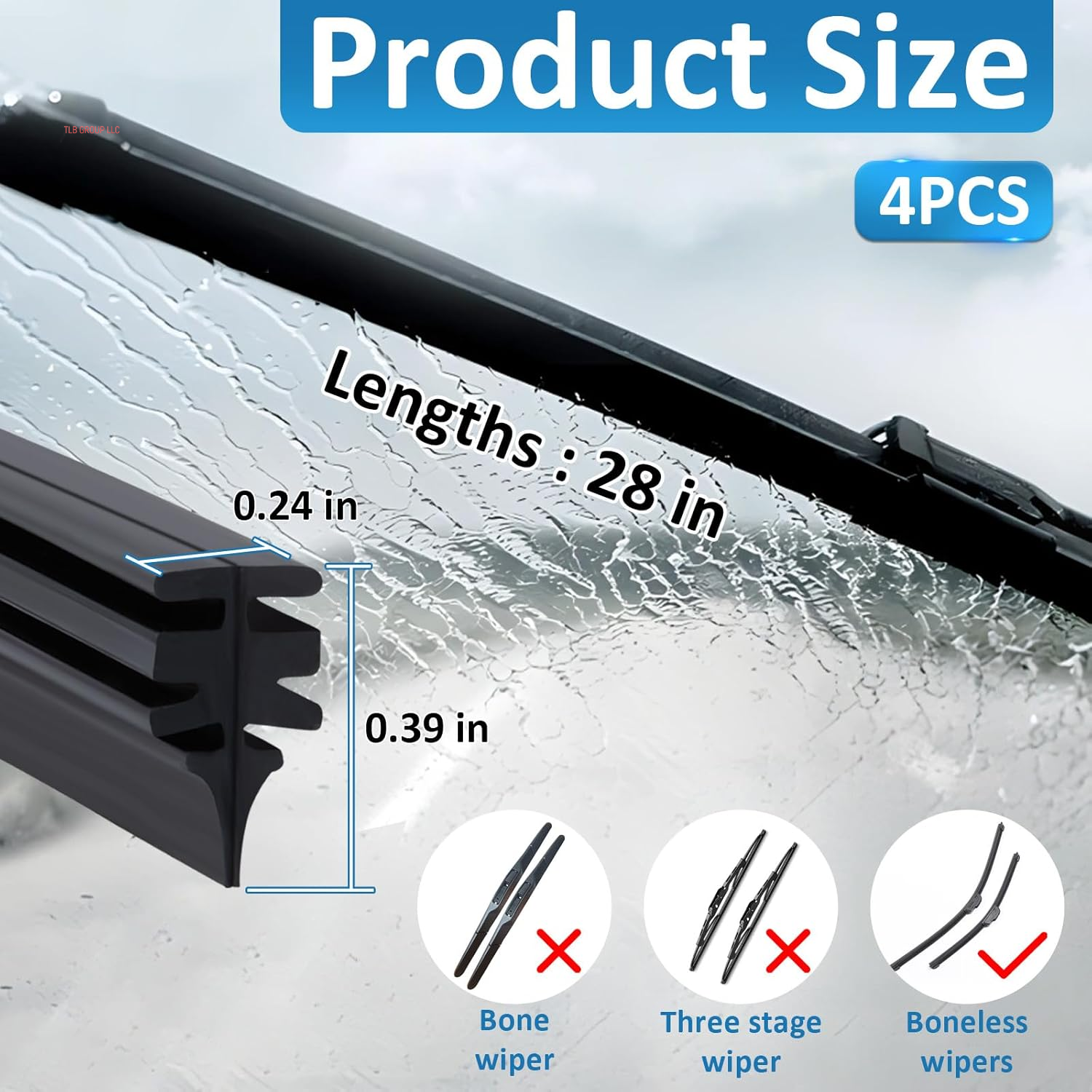 4Pcs Wiper Blade Refill, 28 Inch DIY Adjustable Universal Replacement Wiper Blade Refill Replacement, Wiper Blade Inserts for Front and Rear Windshield Wiper Baldes Rubber Strip for Car, Truck, SUV