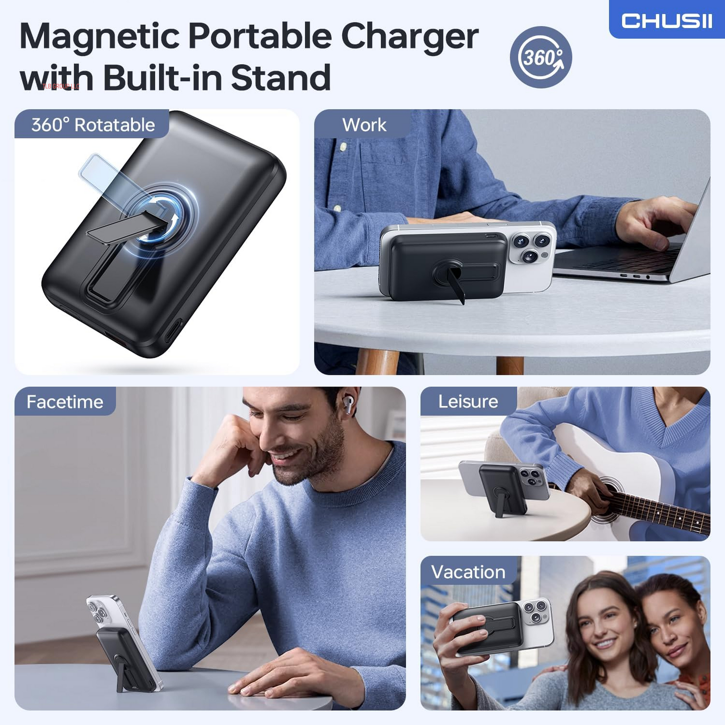 For Magsafe Portable Charger, 12000Mah Wireless Magnetic Power Bank with Stand and USB C In/Out Fast Charging, for Magsafe Battery Pack Compatible with Iphone 15/14/13/12 Pro/Pro Max Series-Black