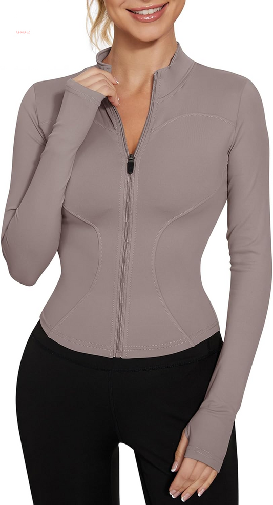 Women'S Workout Jacket Lightweight Zip up Yoga Jacket Cropped Athletic Slim Fit Tops