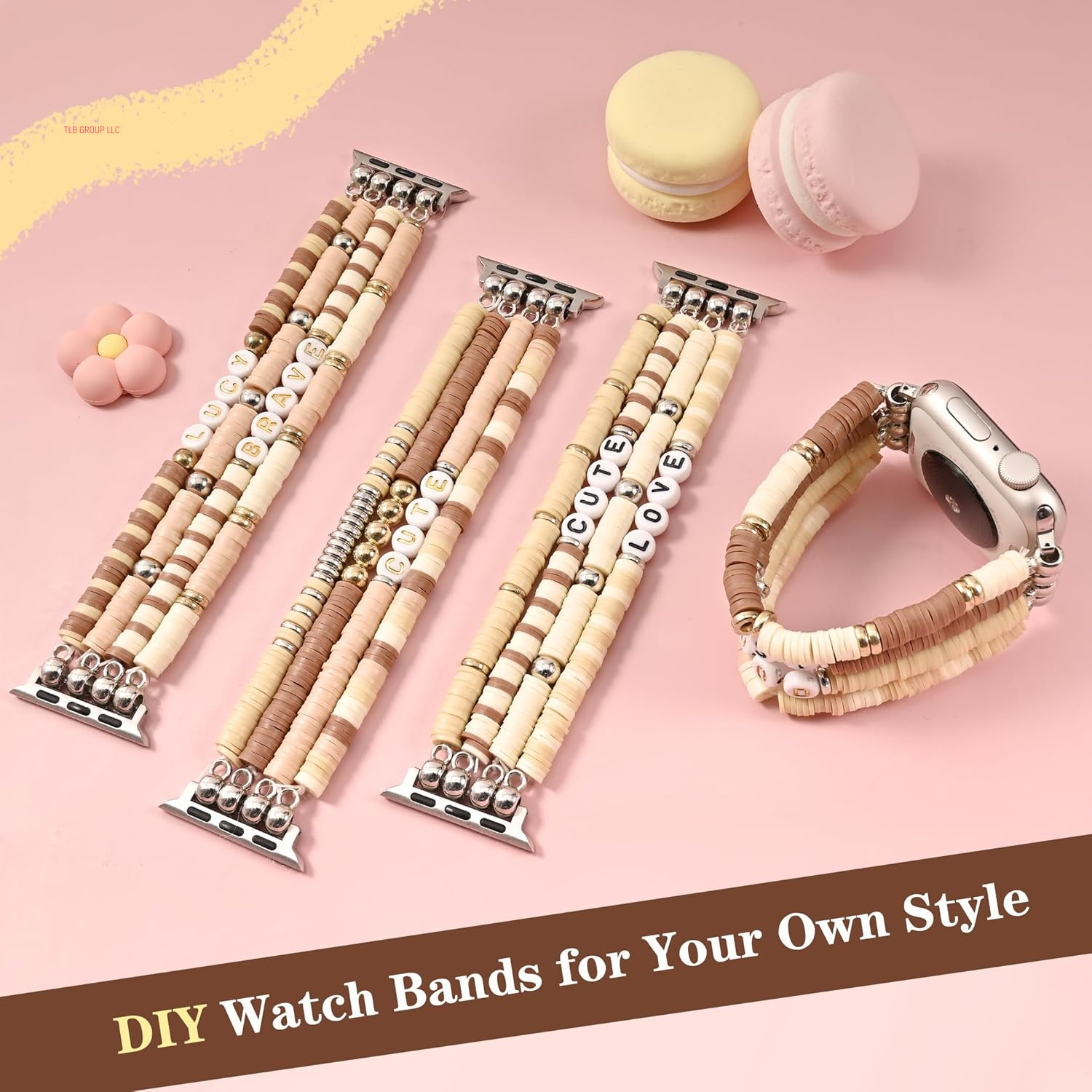 DIY Beaded Bracelet Compatible with Apple Watch Band 38/40/41/42/44/45/46/49Mm, Elastic Stretchy Handmade Cute Straps Replacement for Iwatch Series 10 9 8 7 6 5 4 3 2 1 SE Ultra 1/2 Women Men