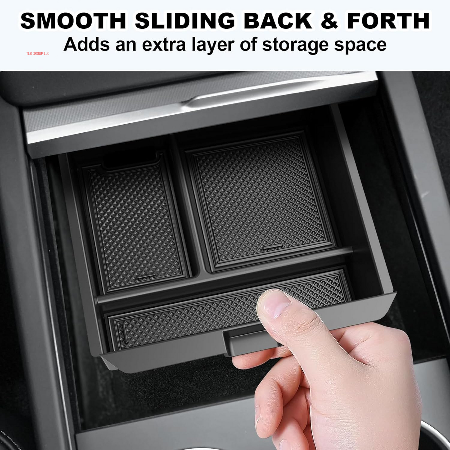 6PCS Upgraded Center Console Organizer for Tesla Model 3 Highland 2024 2025 Accessories [Smooth Sliding] Armrest Tray Push Button Hidden Storage Box Cup Holder Wireless Charger Mat, Black