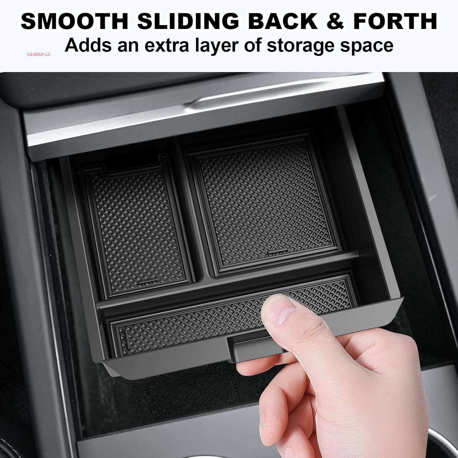 6PCS Upgraded Center Console Organizer for Tesla Model 3 Highland 2024 2025 Accessories [Smooth Sliding] Armrest Tray Push Button Hidden Storage Box Cup Holder Wireless Charger Mat, Black