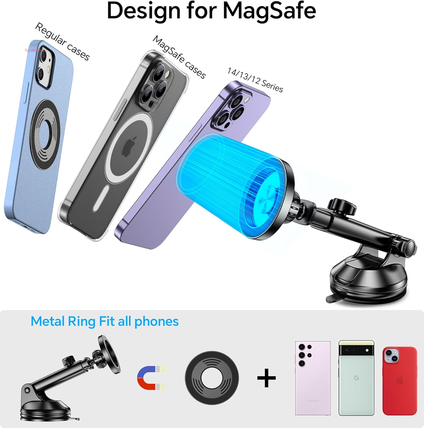 For Magsafe Car Mount【Windshield+Vent+Dash】Vacuum Magnetic Phone Holder for Car Phone Holder Mount Cell Phone Holders for Your Car Accessories Suction Cup Stand for Iphone 16 Pro Max 15 14 13 12 Plus