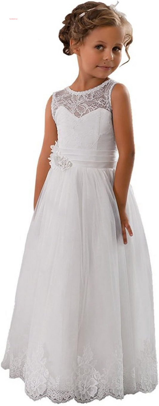 Lace Embellished A-Line Sleeveless Girls Wedding Party Dresses