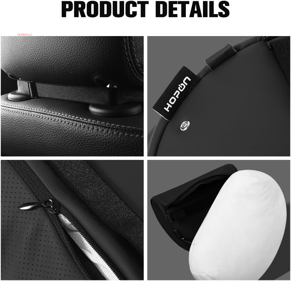 Headrest Pillow for Tesla Model 3 Model Y with Adjustable Strap,Tesla Neck Pillow with Leather,For Head,Neck,Shoulders,Multipurpose,Tesla Accessories 2 Pack (Black)